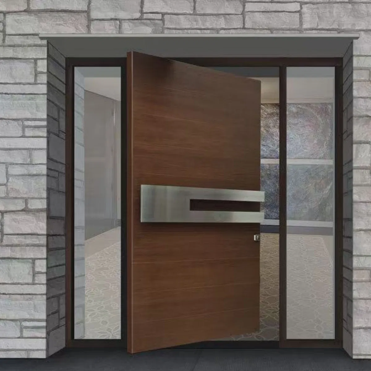 Customized Front Entry Door French Wooden Exterior Door for School Patio Apartment