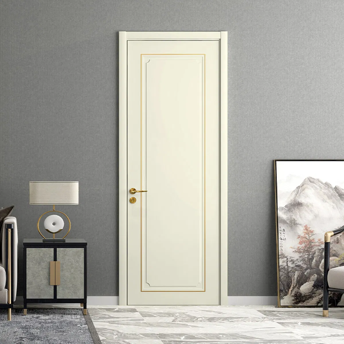 China Factory Melamine Composite Wood Grain Indoor PVC Wooden Solid Door Stylish Wooden Interior Door Easy Installation Hotel Door