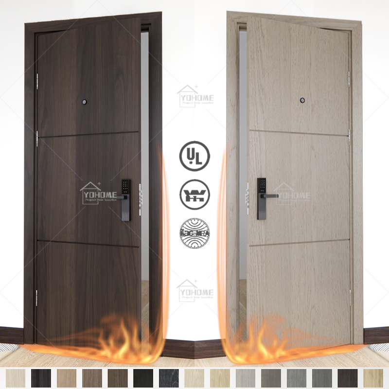 UL Listed Fire Rated Custom Wood Door 28 X 80 Inch Interior Acoustic Soundproof Doors American Hotel Bedrooms Apartment Fire Door with Lock Card