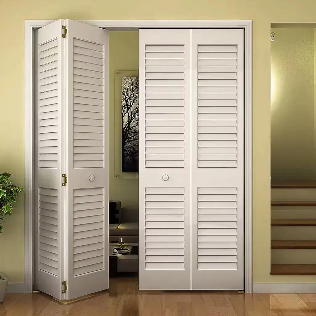 OEM/ODM White Primed Folding MDF Solid Wood Louver Door for Interior Ventilation with Special Openings