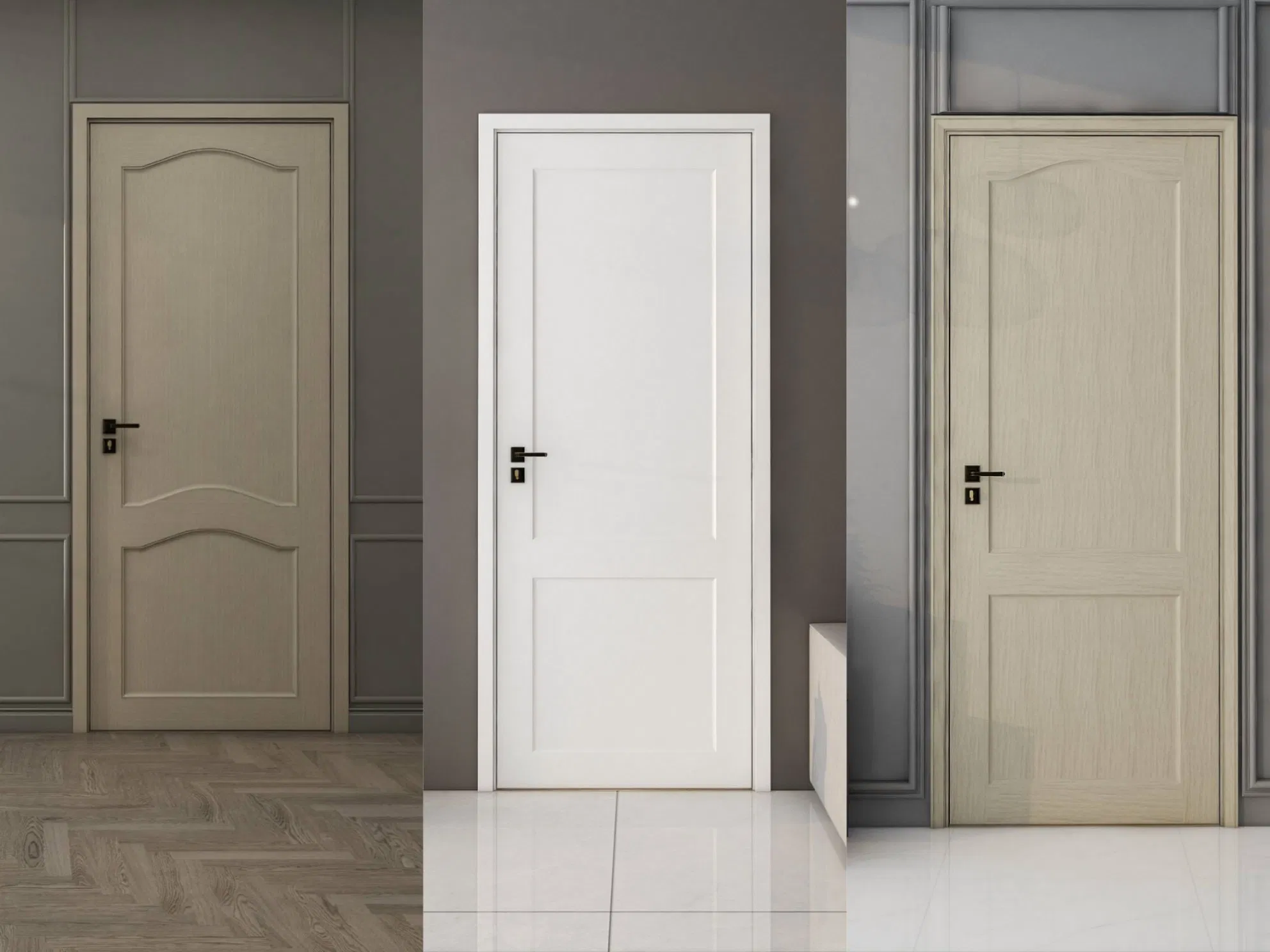 Modern Composite Solid Design Interior Room Black Veneer Flush Wooden Door