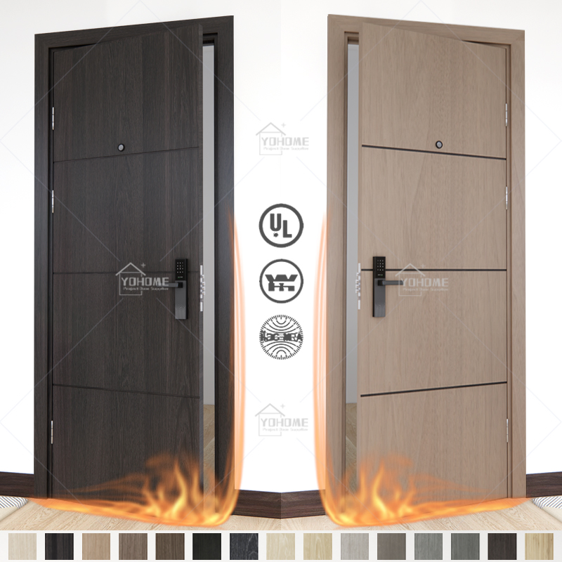 UL Listed Fire Rated Custom Wood Door 28 X 80 Inch Interior Acoustic Soundproof Doors American Hotel Bedrooms Apartment Fire Door with Lock Card