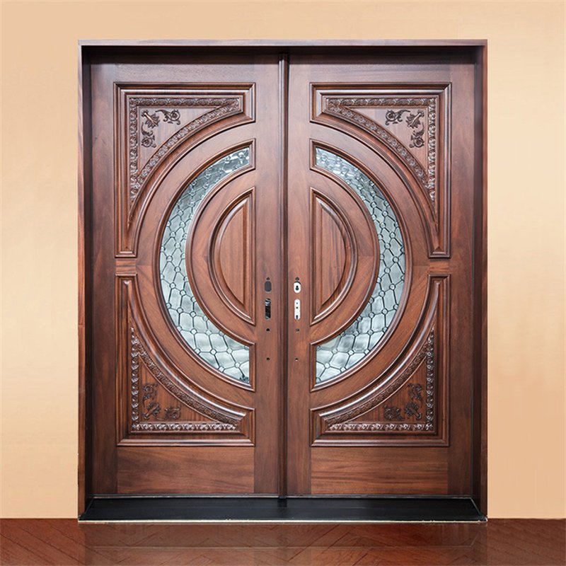 Top Quality Wooden Door House Villa Exterior Double Engrave Wooden Doors Custom Made Solid Wood Main Front Entry Door Design