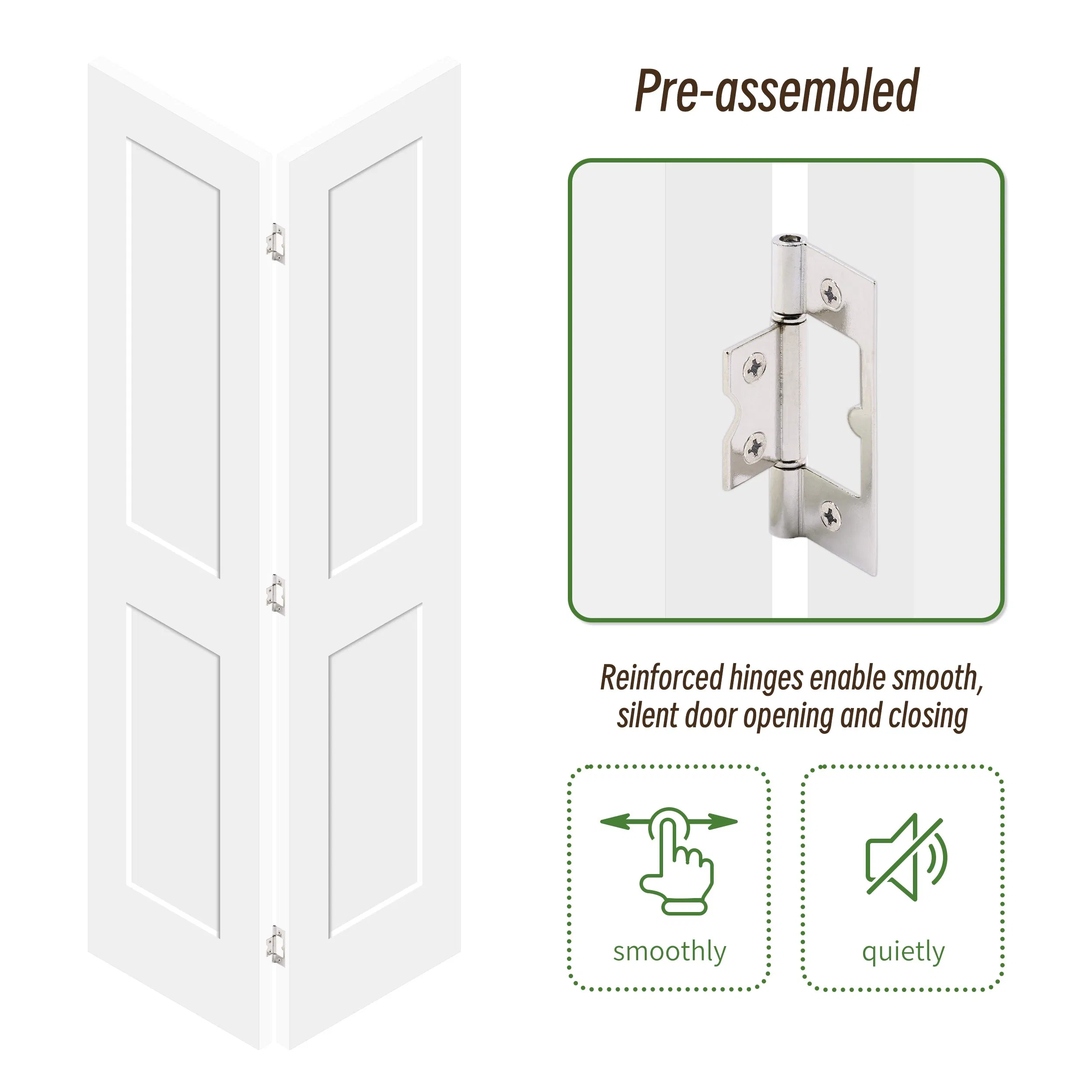 2-Panel Traditional Commercial Exterior Interior Closet Wood Bifold Door with Key Lock