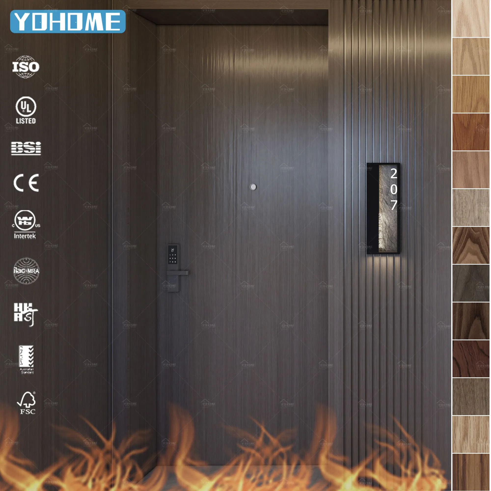 American Fire Door Custom Hotel Apartment Oak Veneer 44mm Thick Internal Modern 20 45 60 Minute Fire Rated Wood Door