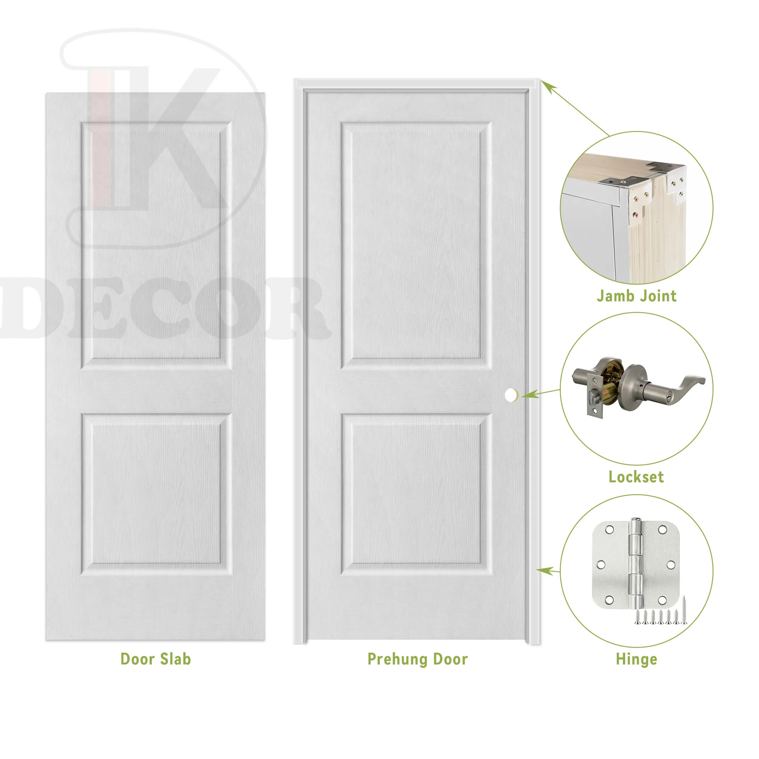 6 Panel Interior Hollow Core Molded Door White Primed Internal Modern Door MDF Wooden Slab Doors
