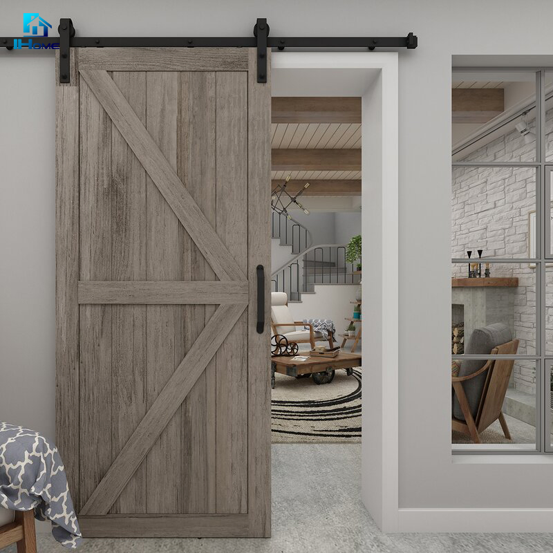 American Style Modern Bypass Garage Sliding Barn Door Hardware with Single Track for Double Wood Doors