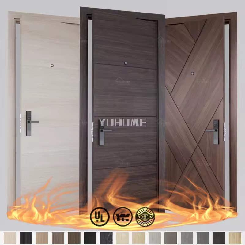 UL Listed Fire Rated Custom Wood Door 28 X 80 Inch Interior Acoustic Soundproof Doors American Hotel Bedrooms Apartment Fire Door with Lock Card
