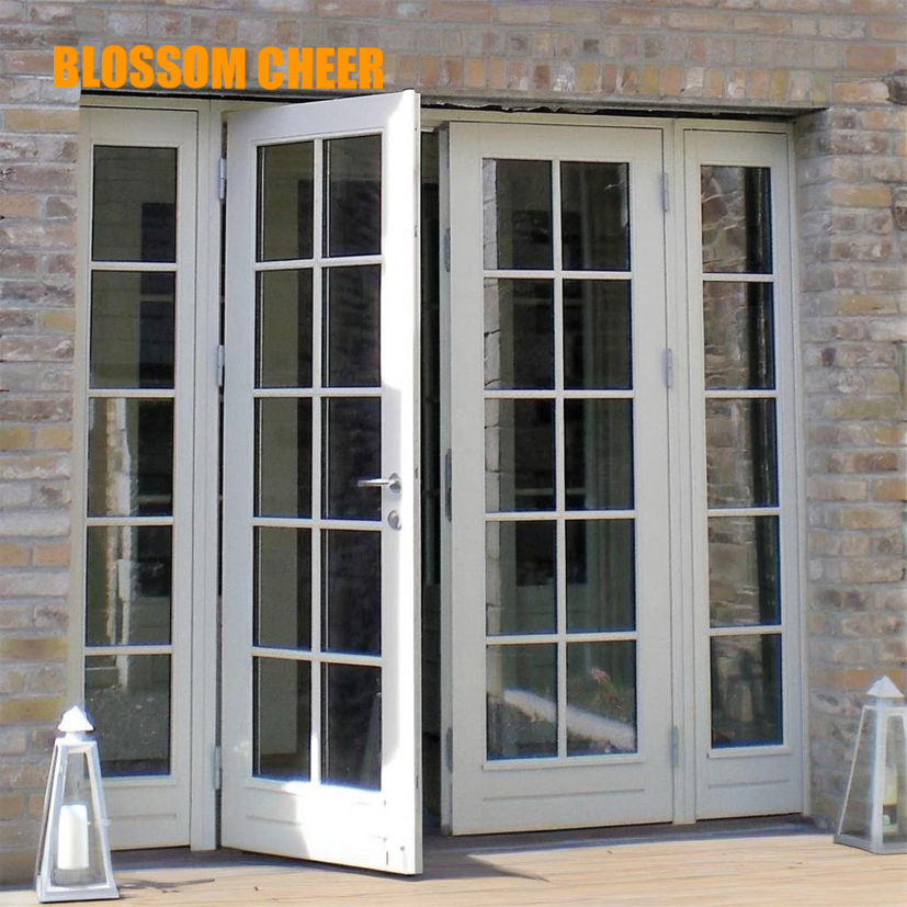 Guangzhou Premium Quality White Plywood Solid Wood Frame French Glass Swing Doors