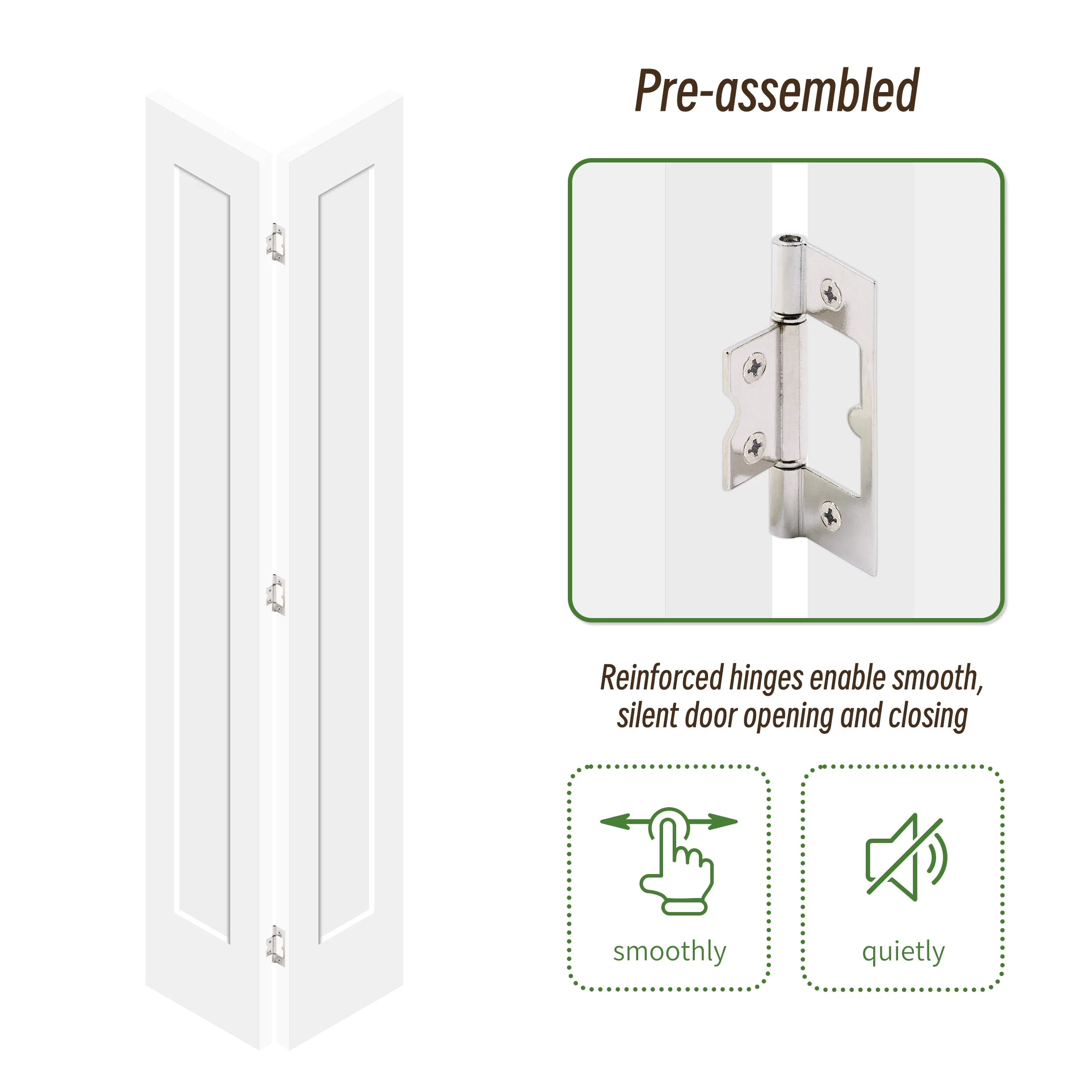 White Interior Custom MDF Solid Core Wood Bifold Closet Doors with Handle