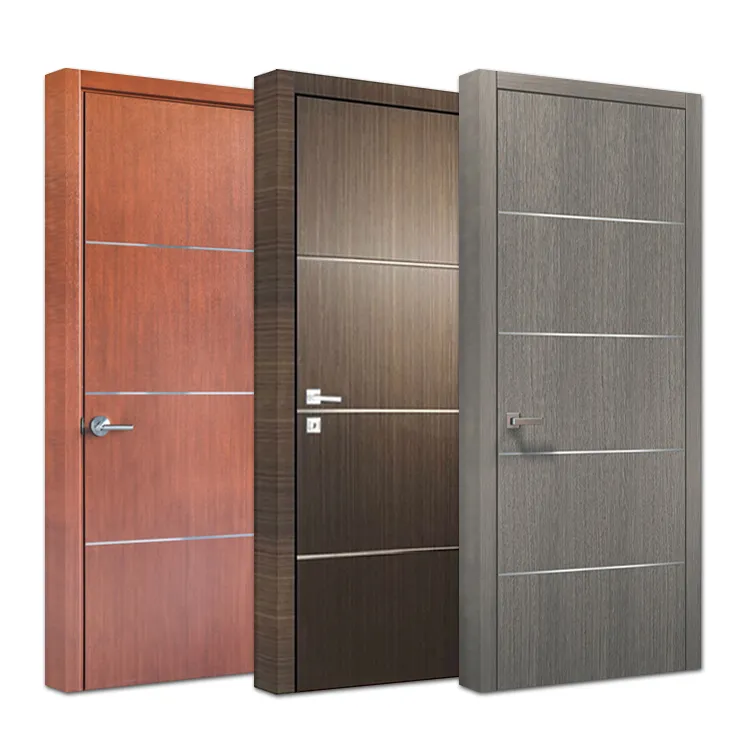 Interior Bedroom Veneer MDF Wooden Timber Door Modern Walnut Solid Wood Doors Designs