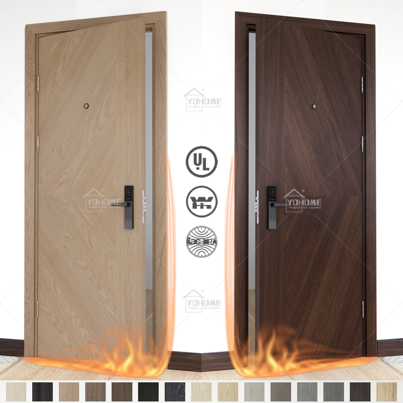 UL Listed Fire Rated Custom Wood Door 28 X 80 Inch Interior Acoustic Soundproof Doors American Hotel Bedrooms Apartment Fire Door with Lock Card