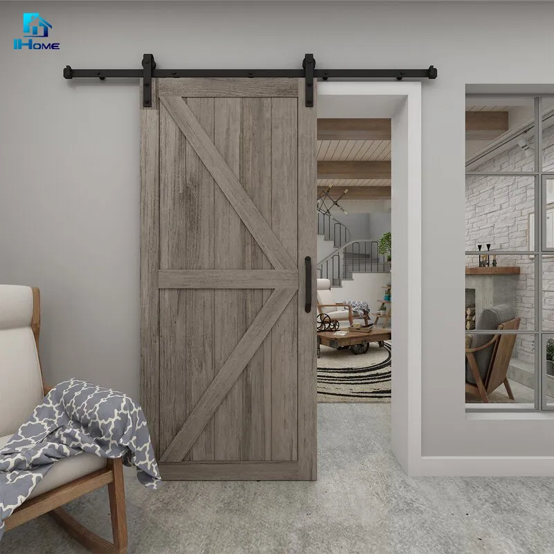 American Style Modern Bypass Garage Sliding Barn Door Hardware with Single Track for Double Wood Doors