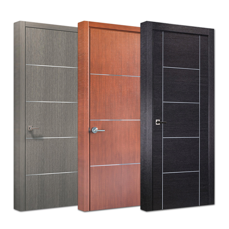 Modern Composite Solid Core Wooden Doors Design Interior Room Black Walnut Veneer Flush Wood Door