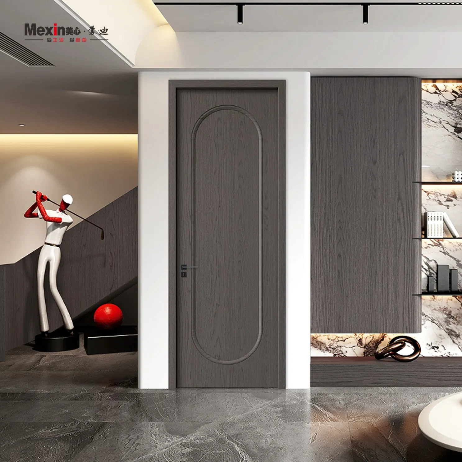 Mexin Composite Wooden Wood Interior PVC Door Customized for Home Villa Residential Grain Finish