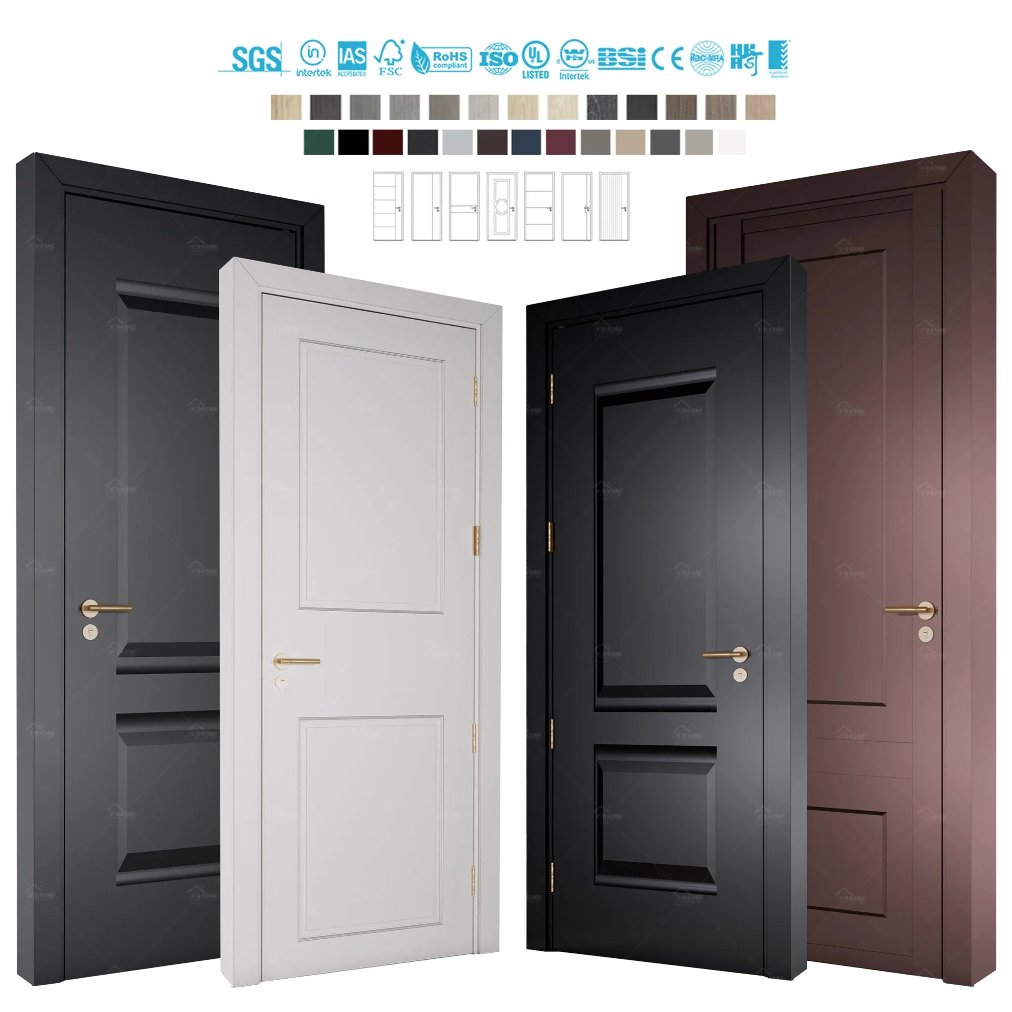 European Standard Custom Prehung Bedroom Door with Frame Acoustic Wood Interior Door