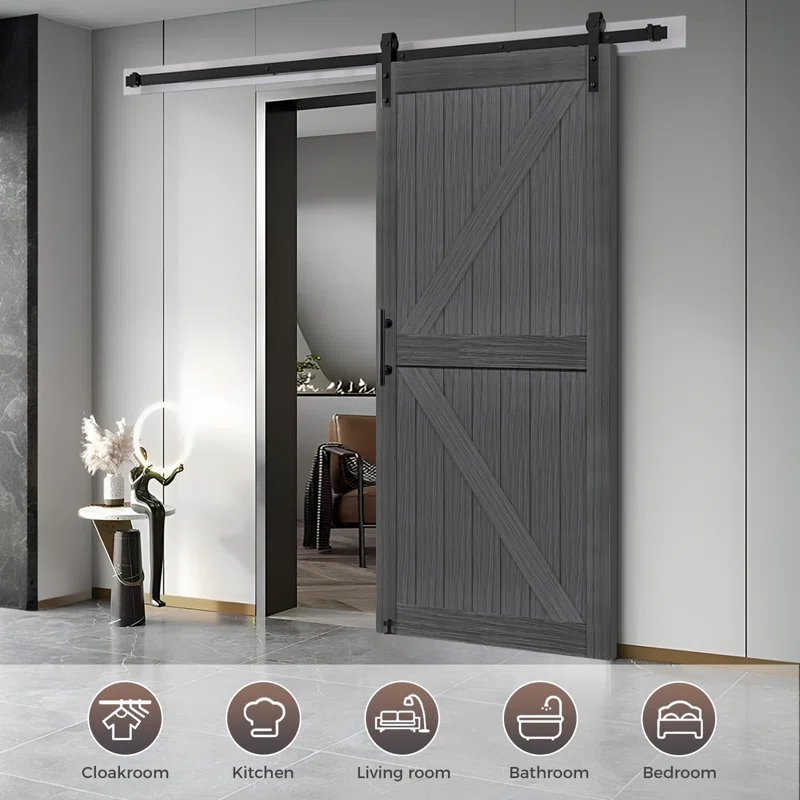 New Arrival Slatted Soundproof Wooden Sliding Barn Door with Hardware