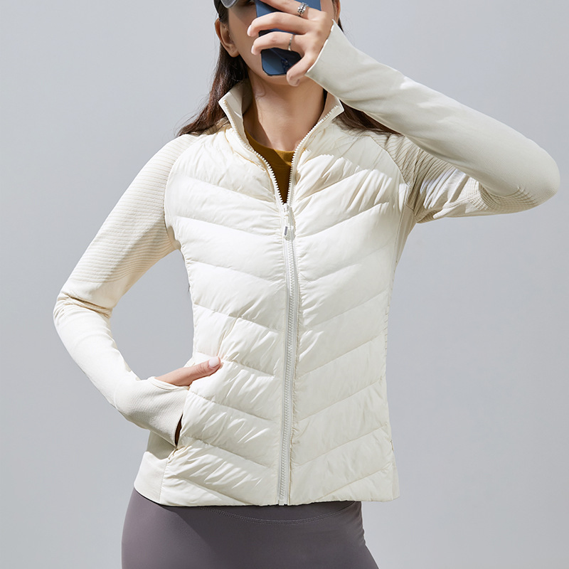 Women's Lightweight White Goose Down Jacket Slim Fit Windproof Yoga Fitness Outdoor Coat