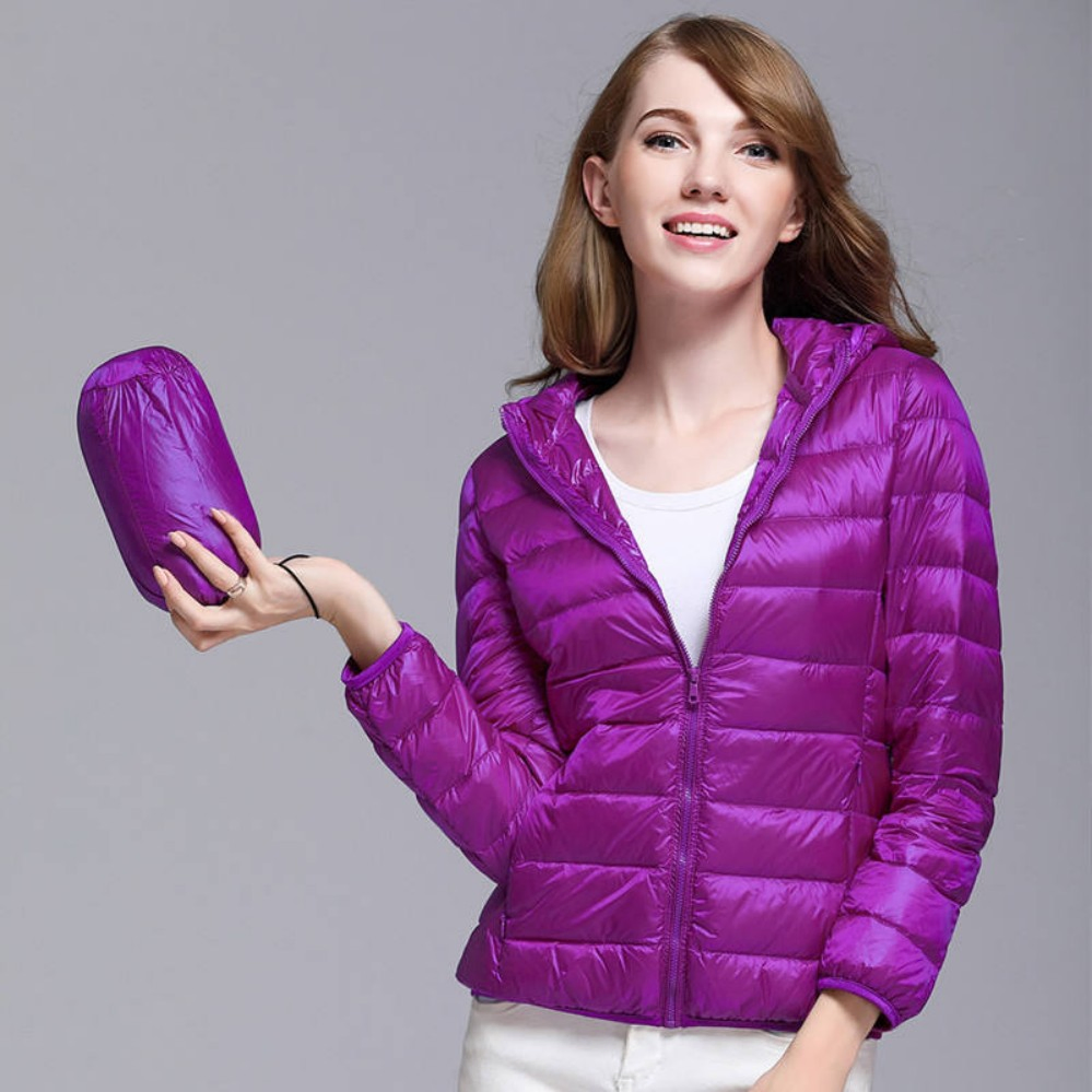 Custom Hooded Women's Duck Down Jacket Cropped Packable Foldable Impact Portable Compact Lightweight Puffer Jacket