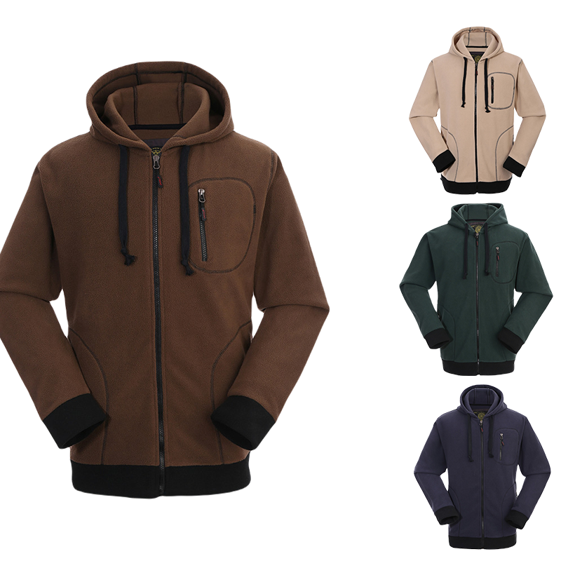 OEM Customize Uniforms Unisex Winter Soft Warm Thermal Flannel Stand Collar Hooded Safari Style Polar Fleece Jacket