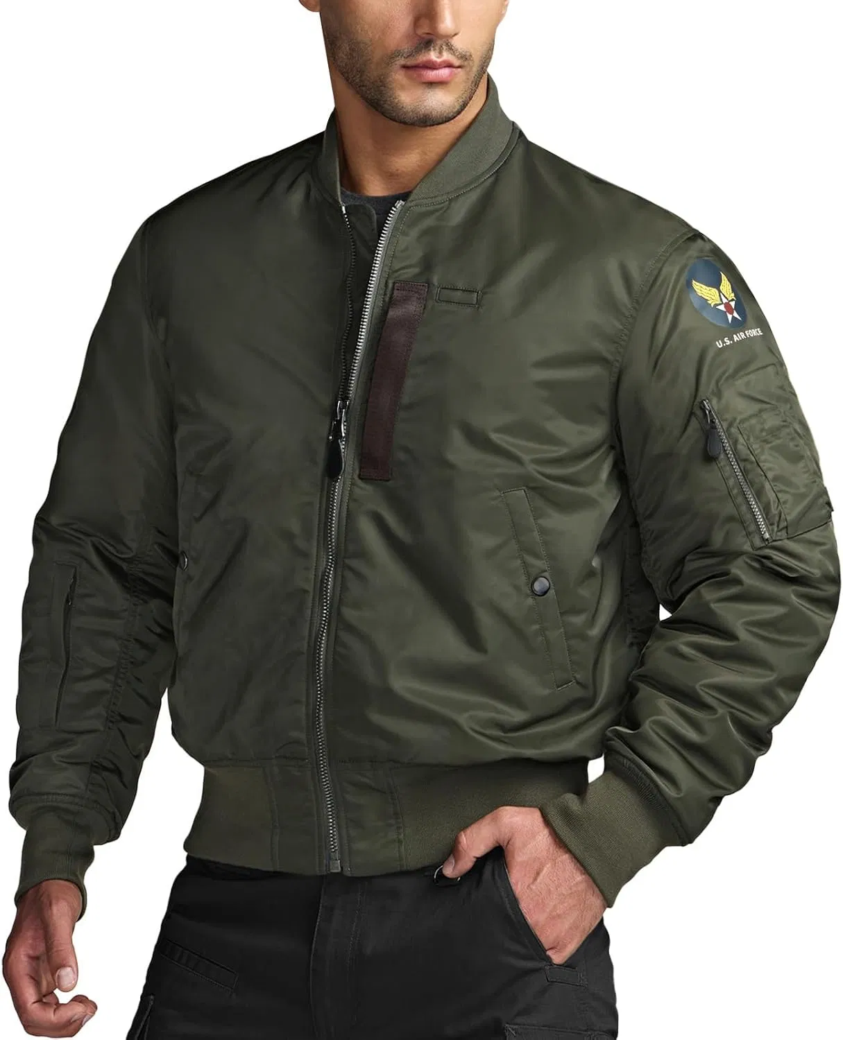 Men's Casual Bomber Jacket, Outdoor Fall/Winter Zip-up Windbreaker, Water Resistant Padded Ma-1 Flight Jacket with Pocket