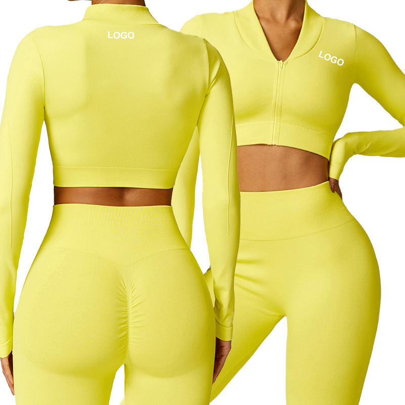 Hot Sale Long Sleeve Seamless Zip Quick Dry Moisture Wicking Tight Coat Sports Gym Running Yoga Tops for Women