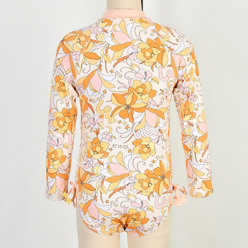 Custom Ecofriendly UV Protection Rash Guard Girls Beachwear Kids One Piece Swimsuit Children Long Sleeve Swimwear