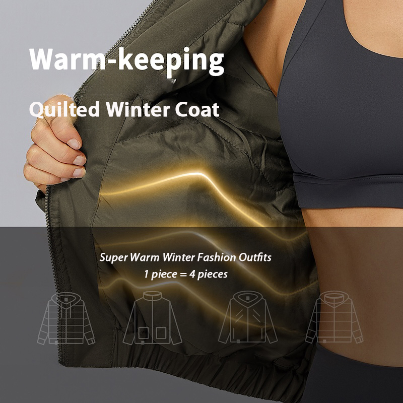 Wholesale Stree Fashion Winter Quilted Coats Long Sleeve Insulated Bomber Jackets for Women, Premium Waterproof Lapel Colla Zipper Outerwear with Side Pockets