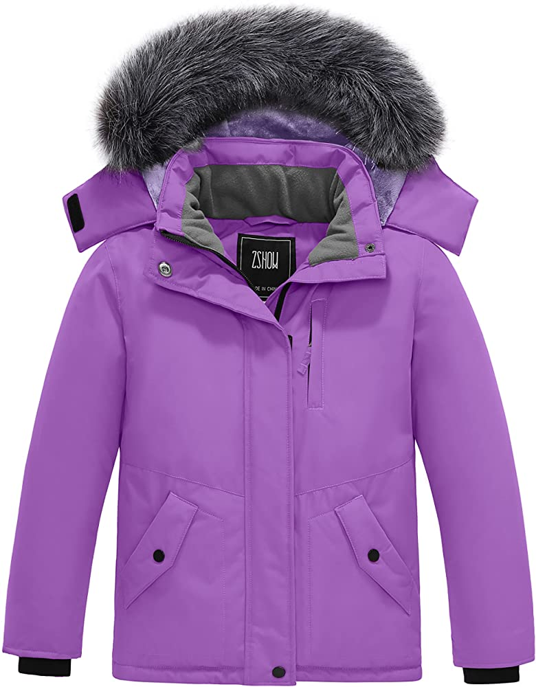 Girls' Water Resistant Winter Coat Soft Fleece Lined Cotton Padded Puffer Jacket