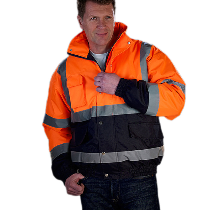 Custom Hi Vis Hoodie Polyester Oxford Waterproof Reflective Safety Clothing Outdoor Thermal Winter Workwear Safety Jacket