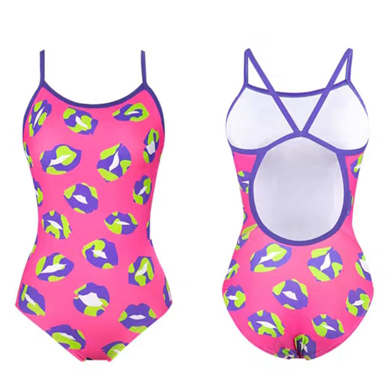 Girls Racing Swimsuit One-Piece Custom Printed Thin Shoulder Straps Youthful Style Swimwear