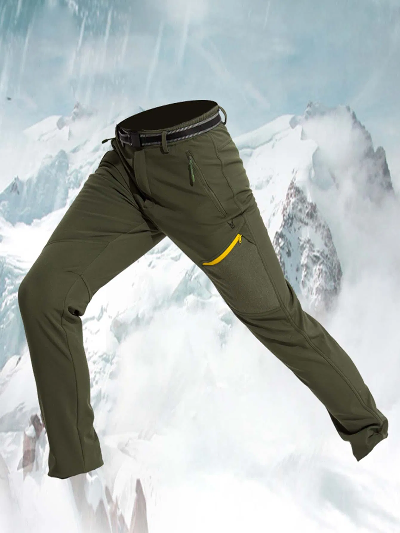 Men's Fleece Lined Ski Snow Pants Winter Waterproof Softshell Insulated Hiking Cargo Pants for Outdoor