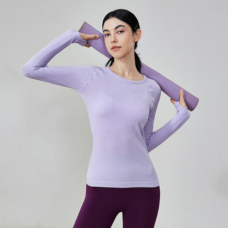 High-Quality Seamless Long-Sleeve Thumb-Holes Moisture-Wicking High-Stretch Women's Yoga Running Sports Top
