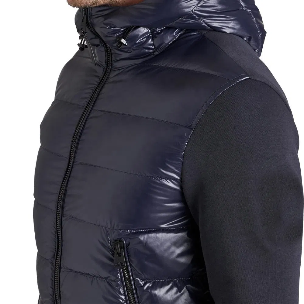 Men's Lightweight Full-Zip Shiny Hybrid Water-Resistant Hooded Puffer Padded Jacket