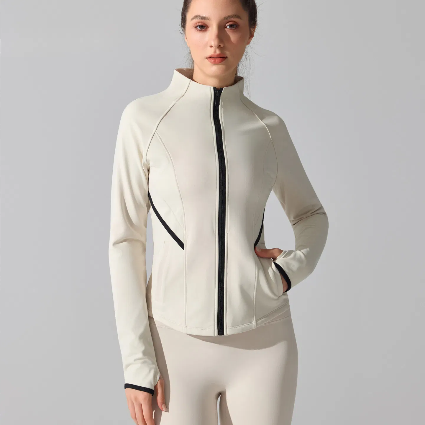 New Design Winter Fleece Lined Running Jacket for Women, Full Zip Winter Cold Weather Gear Thermal Cycling Workout Coats with Side Pockets and Thumb Holes