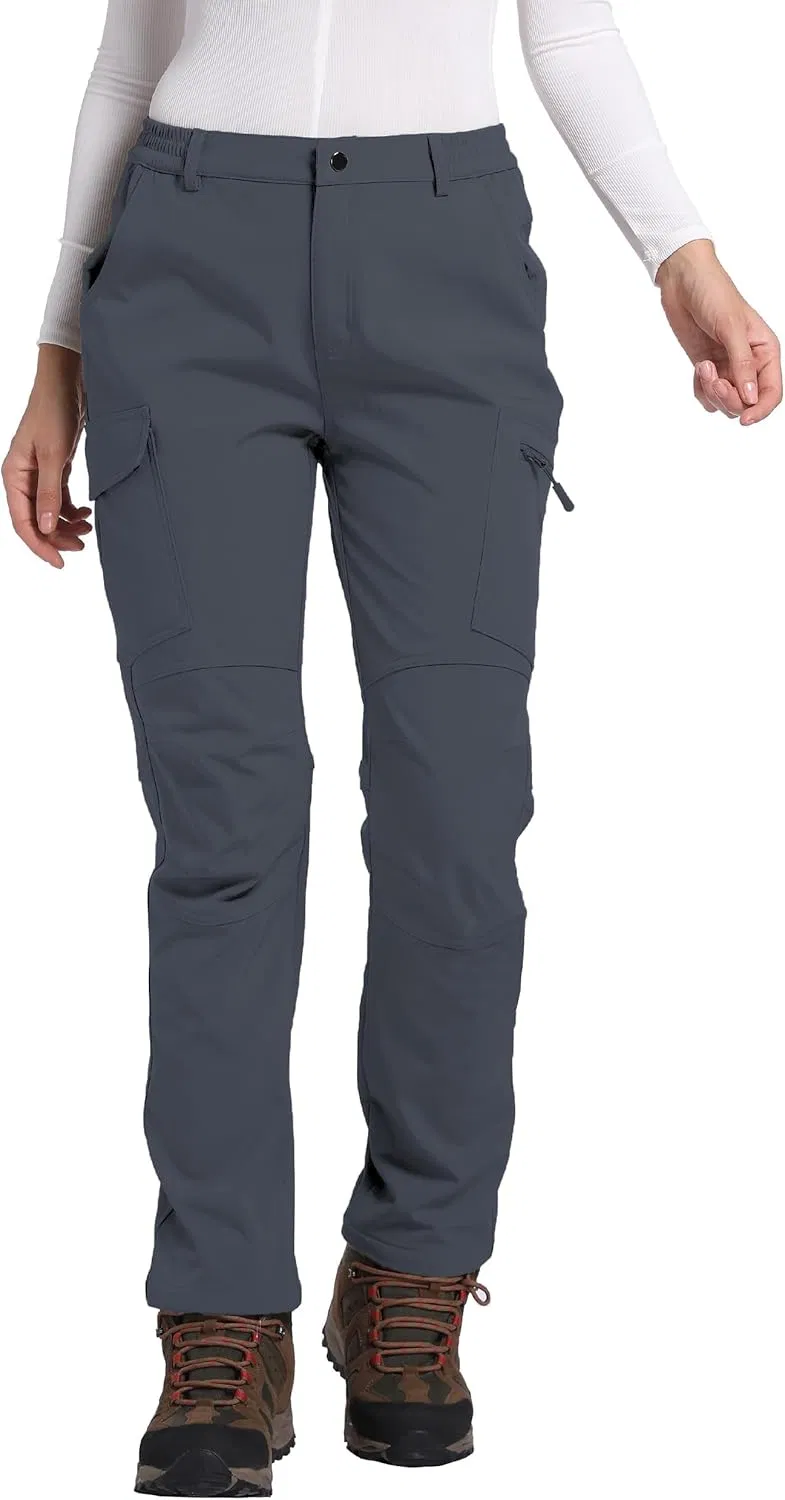 Women's Fleece Lined Waterproof Hiking Pants Insulated Softshell Warm Outdoor Winter Snow Ski Pants