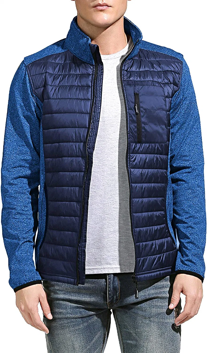Men′ S Insulated Hybrid Hiking Jacket, Lightweight Thermal Running Jacket Quilted Outerwear Jacket