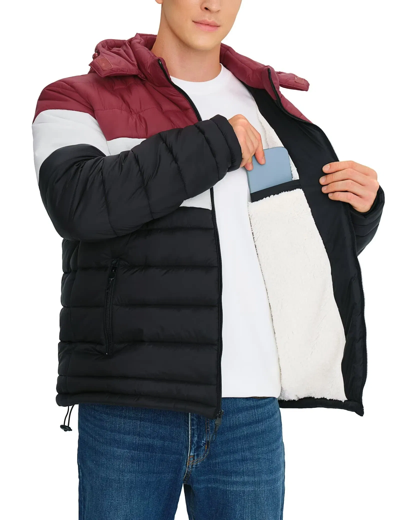 Men's Winter Coats Lightweight Insulated Puffy Thicken Fleece Warm Casual Jackets Outerwear with Hood