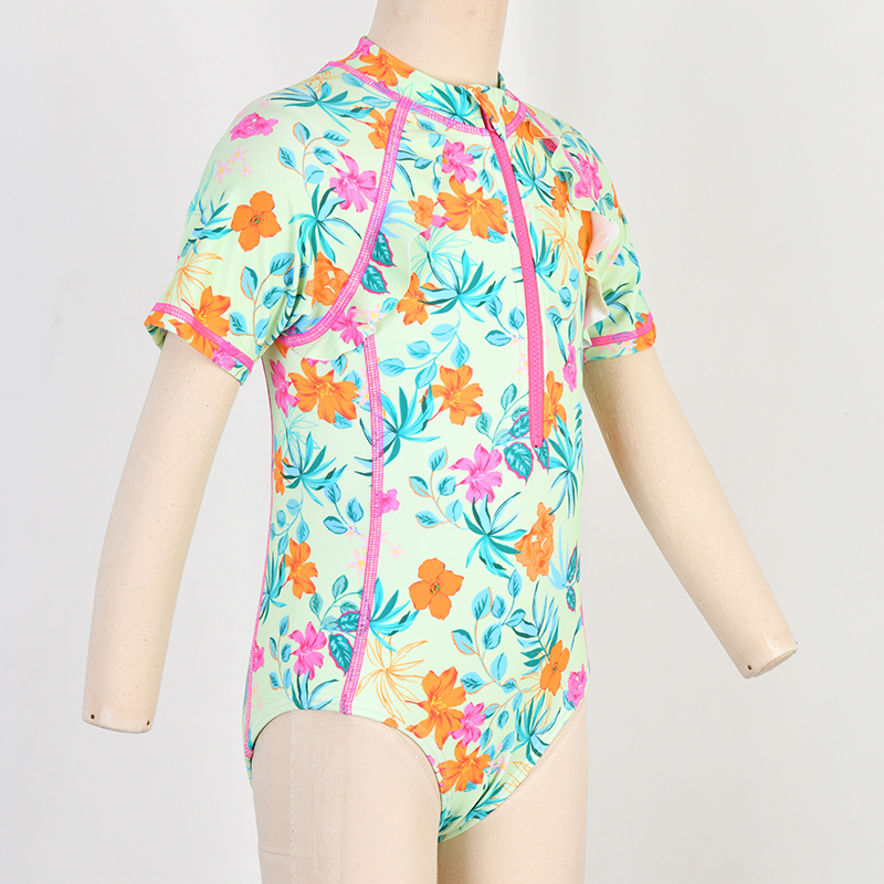 Girls One Piece Swimsuit Kids Zipper Beachwear UV Protection Swimwear