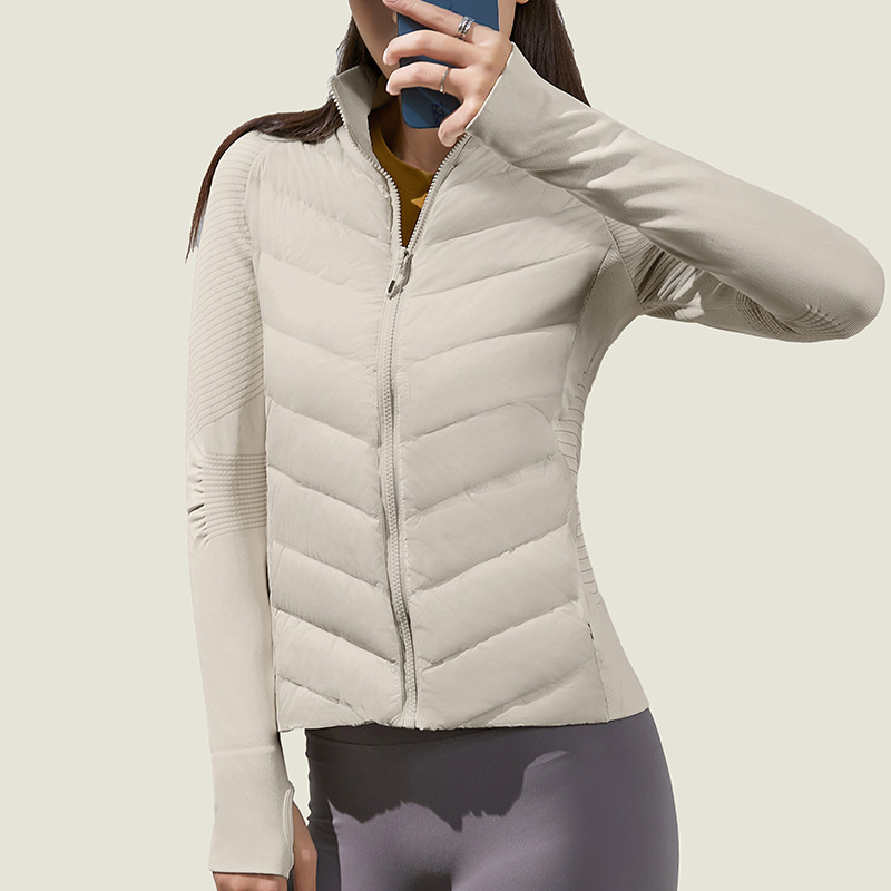 Women's Lightweight White Goose Down Jacket Slim Fit Windproof Yoga Fitness Outdoor Coat