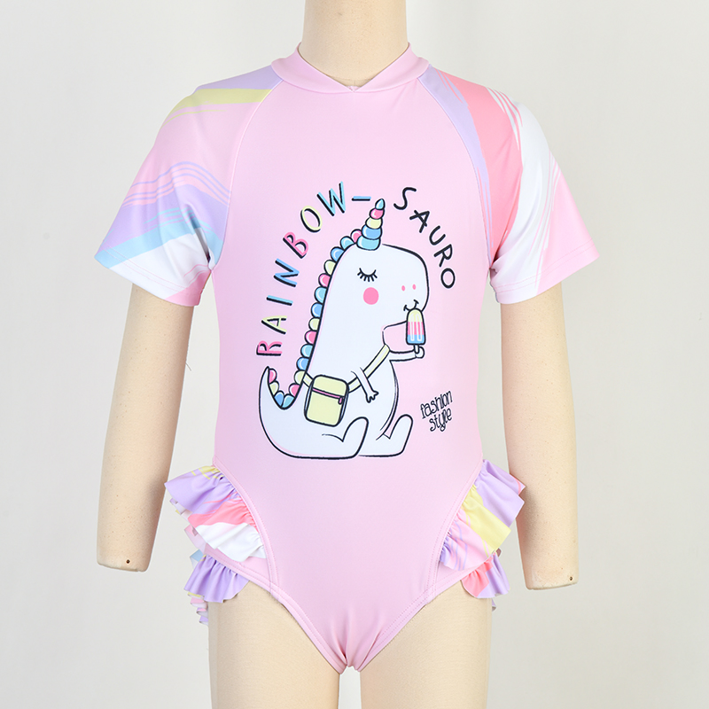 Girls One Piece Swimsuit Kids Zipper Beachwear UV Protection Swimwear