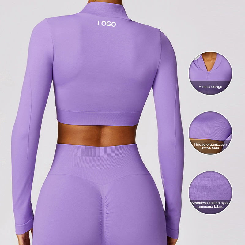Hot Sale Long Sleeve Seamless Zip Quick Dry Moisture Wicking Tight Coat Sports Gym Running Yoga Tops for Women