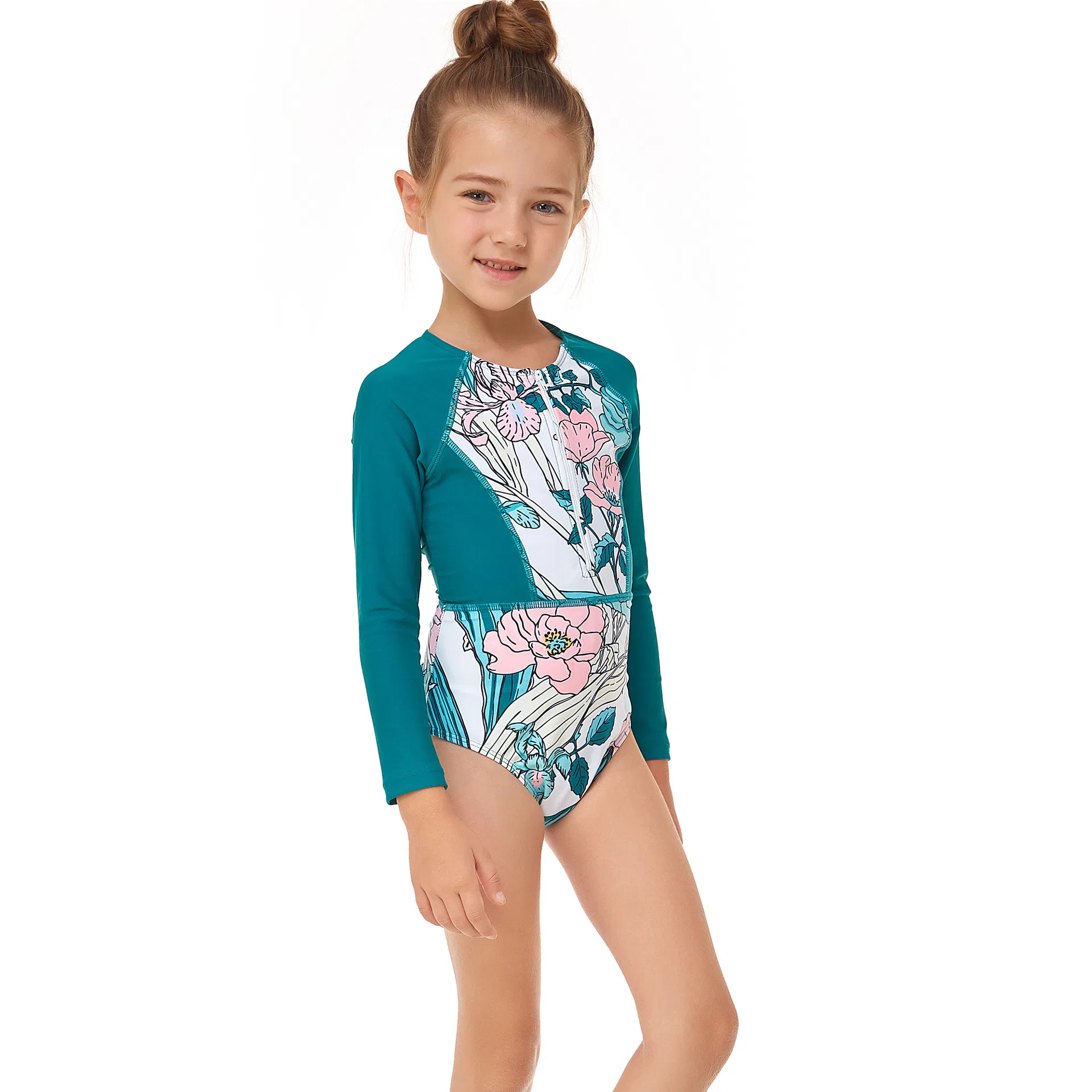 Wholesale Children Toddler Summer Inner Floral Swimwear Infant Flower Swimsuit Baby Girl One Piece Long Sleeves Swimming Suit