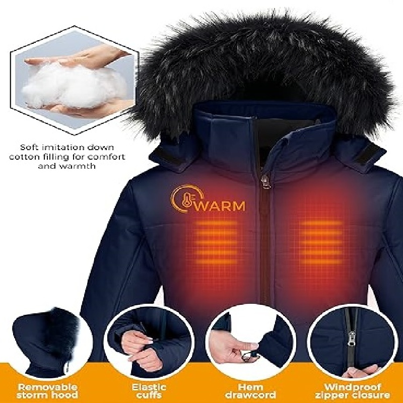 Women's Warm Waterproof Ski Jacket with Thick Hood and Puffer Design Winter Jacket