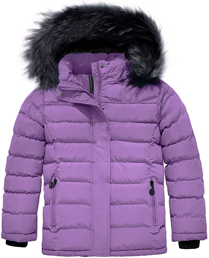 Girls' Water Resistant Puffer Jacket Soft Fleece Lined Padded Hooded Winter Coat