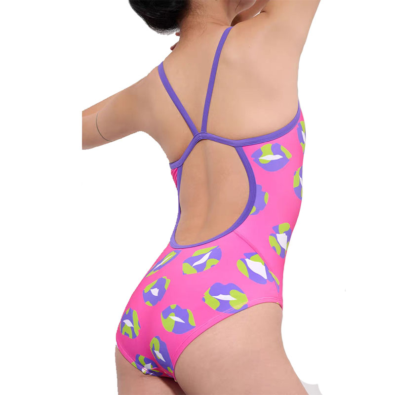Girls Racing Swimsuit One-Piece Custom Printed Thin Shoulder Straps Youthful Style Swimwear