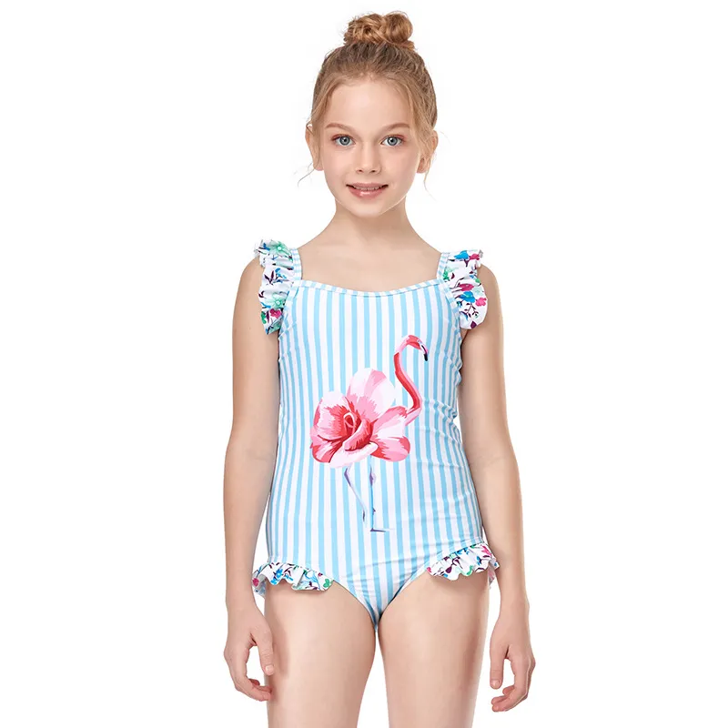 Girls One Piece Flower Ruffle Design Swimwear