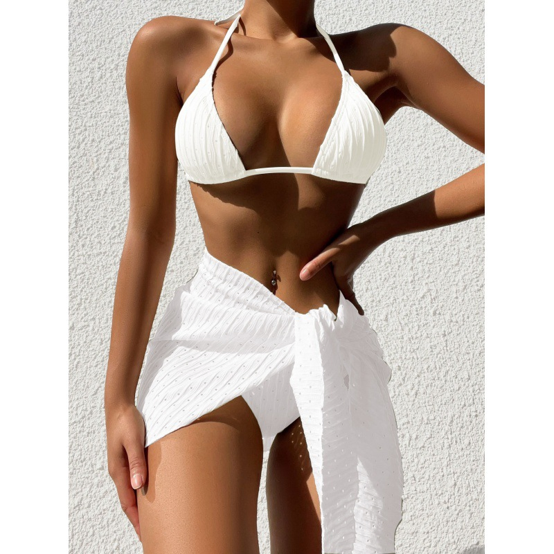 Wholesale String Bikini 3 Piece Set Custom Bathing Suit Beachwear Fitness Solid Color Women's Swimwear Thong Sex Swimsuit for Women