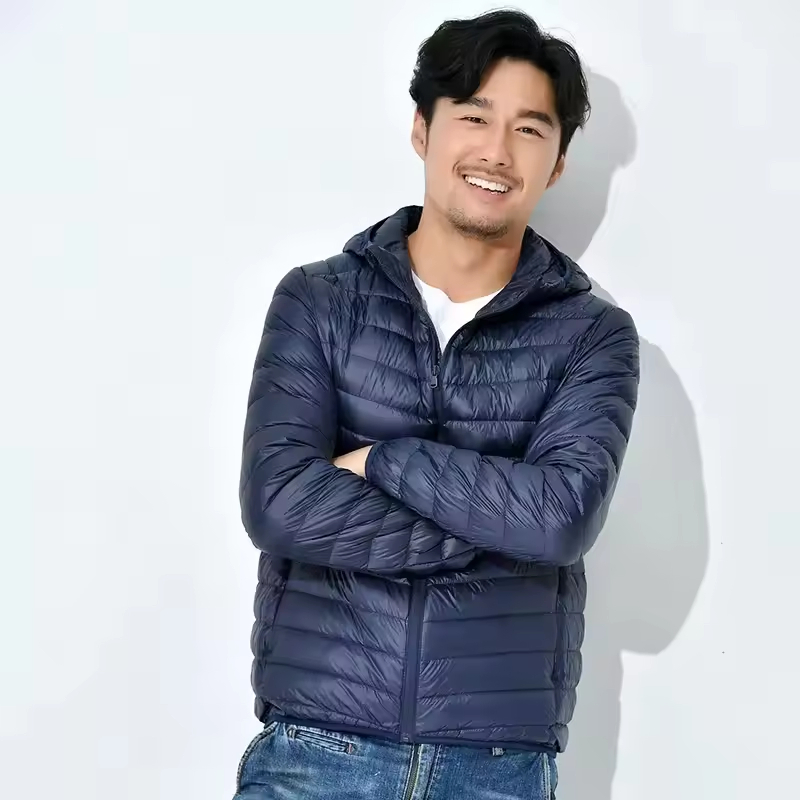 Men's Packable Down Jacket Hooded Lightweight Puffer Insulated Coat for Travel Outdoor Hiking