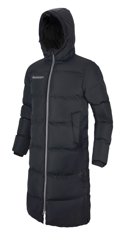 Black Sports Coat for Adults Kids Winter Long Down Hooded Padded Jacket Over Knee High Quality Warm